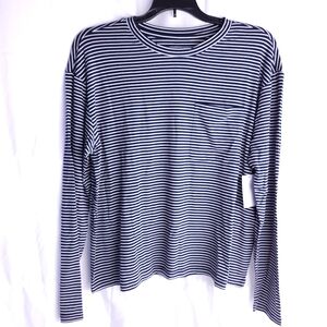 Daily Ritual Women Jersey Relaxed-Fit Long sleeve Pocket Blue Striped Shirt S